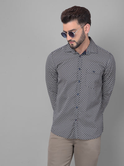 Navy Blue Printed Shirt-Men Shirts-Crimsoune Club