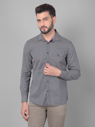 Navy Blue Printed Shirt-Men Shirts-Crimsoune Club