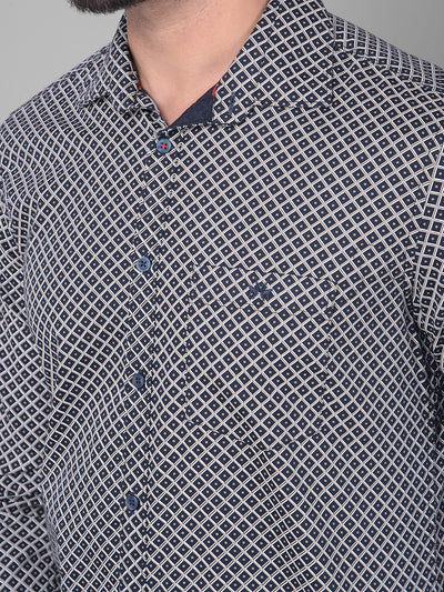 Navy Blue Printed Shirt-Men Shirts-Crimsoune Club