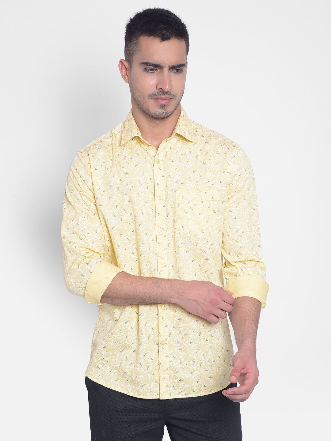 Yellow Printed Shirt-Men Jeans-Crimsoune Club