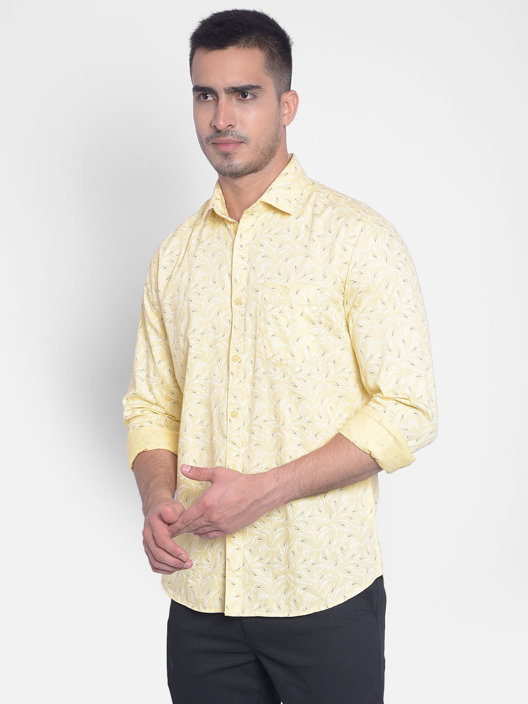 Yellow Printed Shirt-Men Jeans-Crimsoune Club