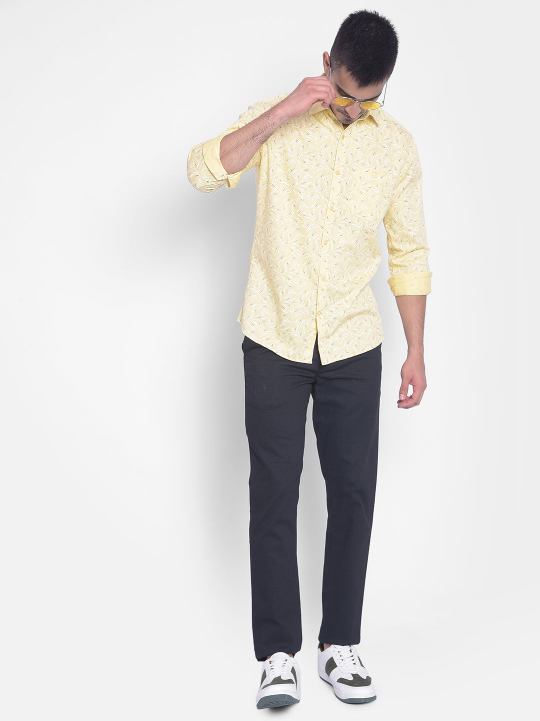 Yellow Printed Shirt-Men Jeans-Crimsoune Club