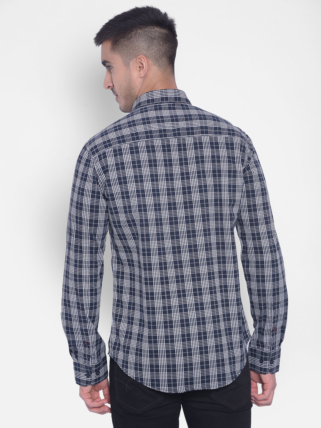 Navy Blue Checked Shirt-Men Jeans-Crimsoune Club