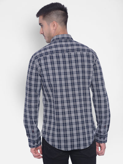 Navy Blue Checked Shirt-Men Jeans-Crimsoune Club