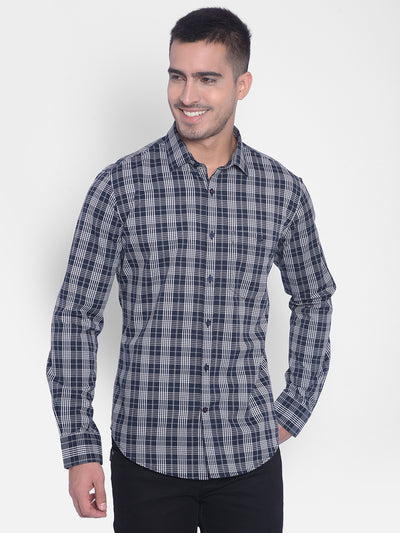 Navy Blue Checked Shirt-Men Jeans-Crimsoune Club
