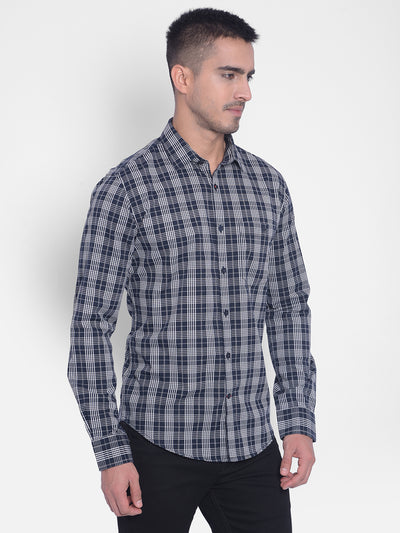 Navy Blue Checked Shirt-Men Jeans-Crimsoune Club
