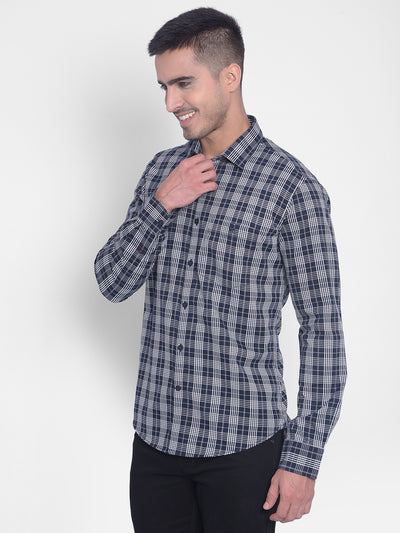 Navy Blue Checked Shirt-Men Jeans-Crimsoune Club