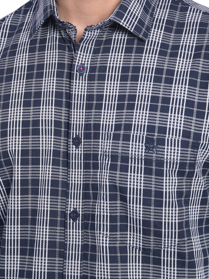 Navy Blue Checked Shirt-Men Jeans-Crimsoune Club