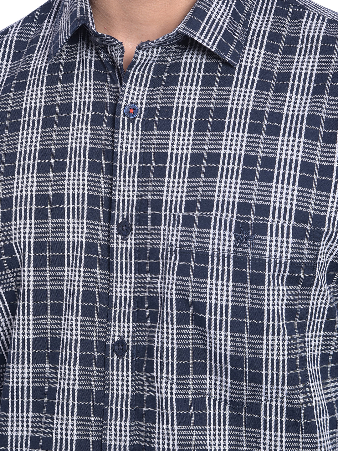 Navy Blue Checked Shirt-Men Jeans-Crimsoune Club