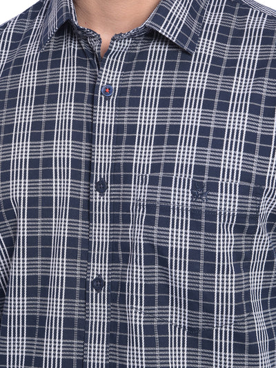Navy Blue Checked Shirt-Men Jeans-Crimsoune Club