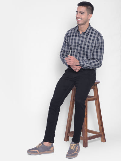 Navy Blue Checked Shirt-Men Jeans-Crimsoune Club
