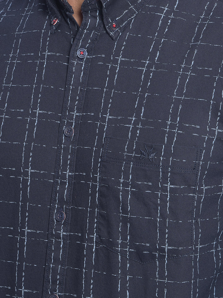 Navy Blue Checked Shirt-Men Shirts-Crimsoune Club