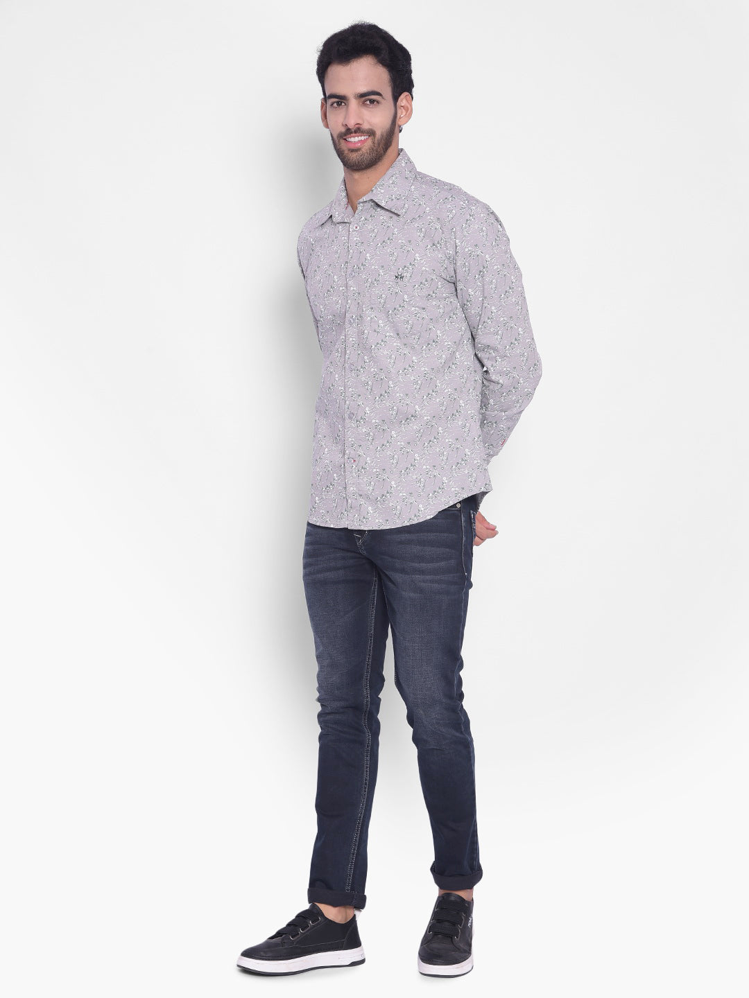 Grey Floral Shirt-Mens Shirts-Crimsoune Club