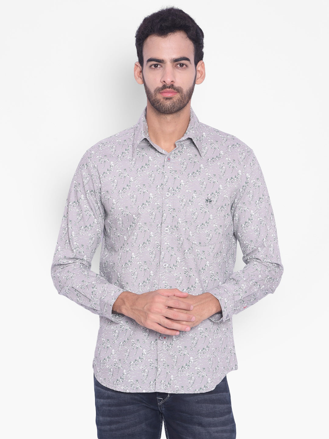 Grey Floral Shirt-Mens Shirts-Crimsoune Club