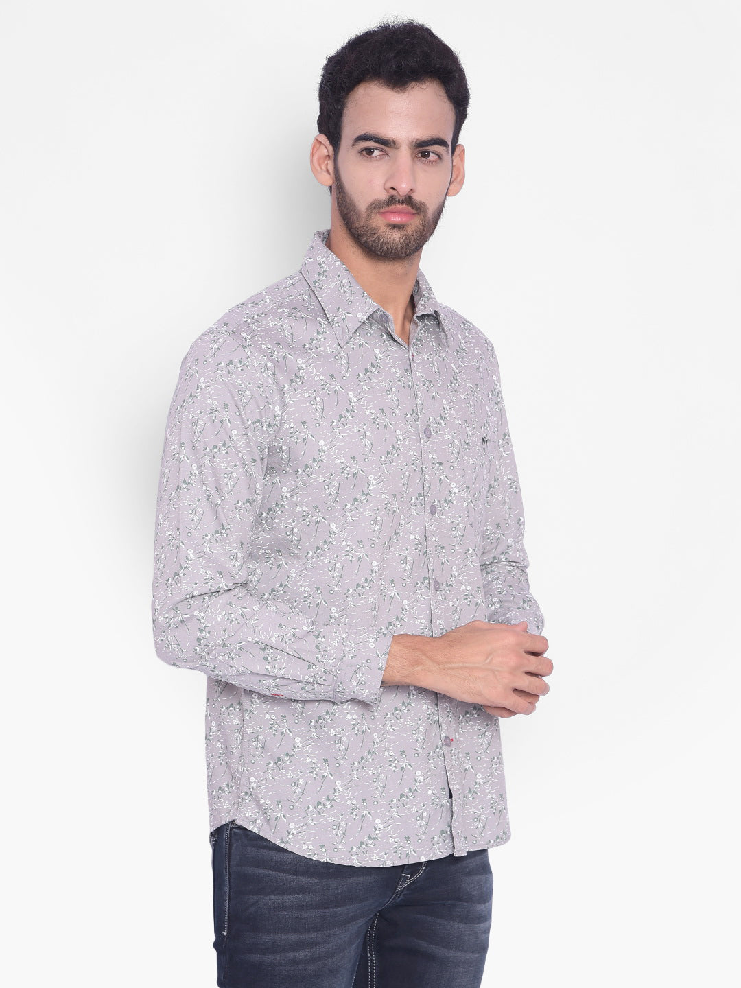 Grey Floral Shirt-Mens Shirts-Crimsoune Club