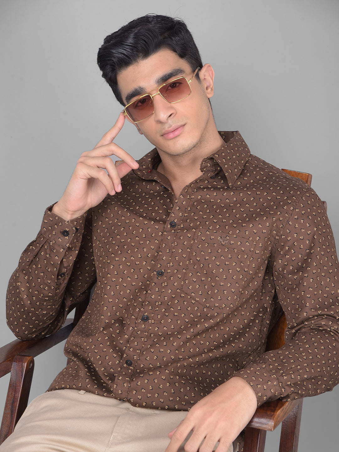 Brown Printed Shirt-Men Shirts-Crimsoune Club