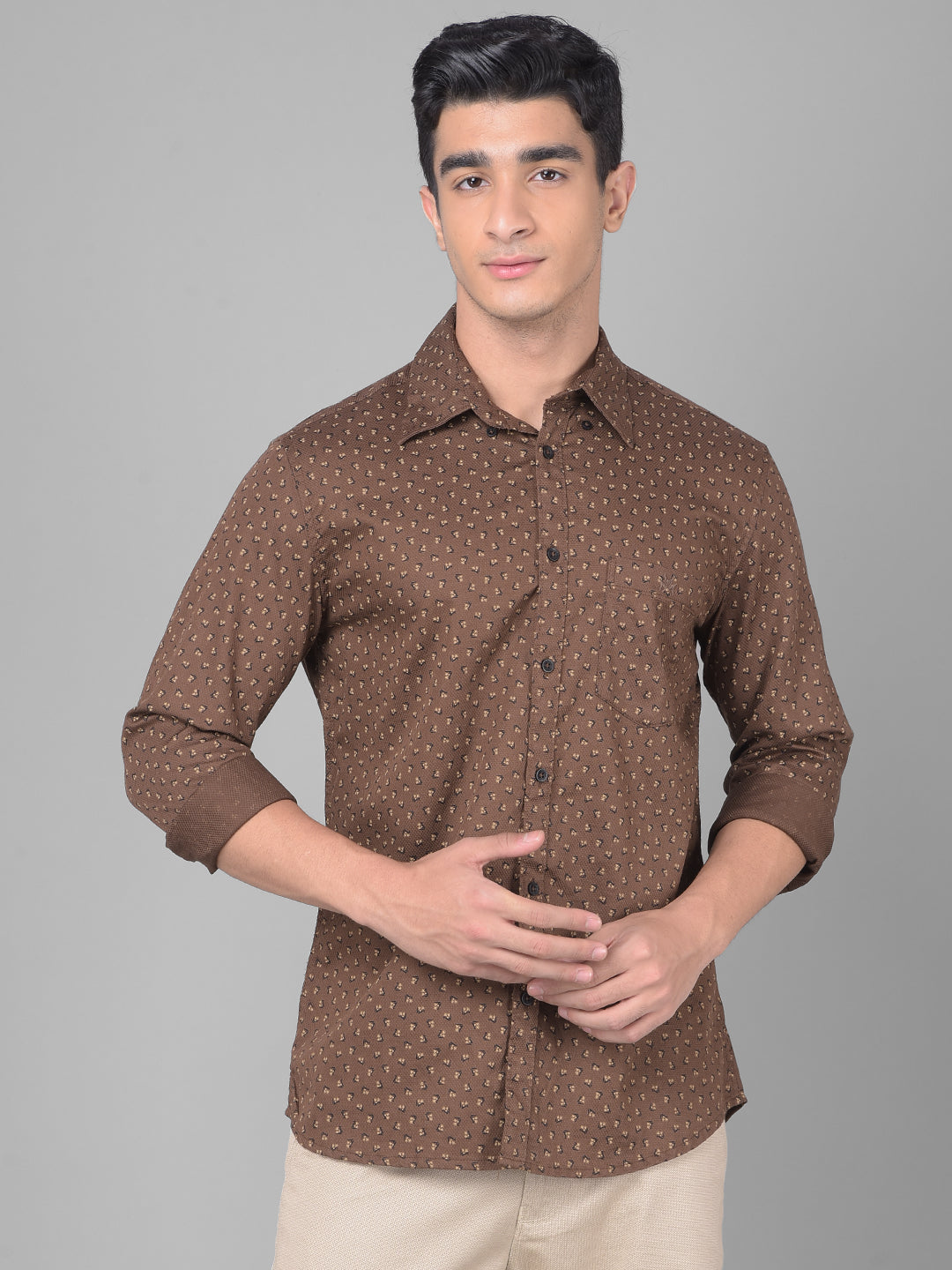 Brown Printed Shirt-Men Shirts-Crimsoune Club