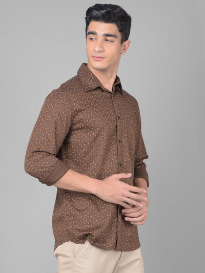 Brown Printed Shirt-Men Shirts-Crimsoune Club