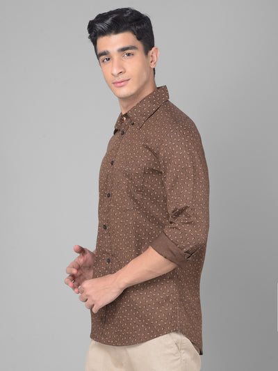 Brown Printed Shirt-Men Shirts-Crimsoune Club