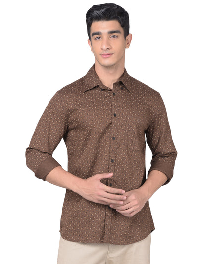 Brown Printed Shirt-Men Shirts-Crimsoune Club