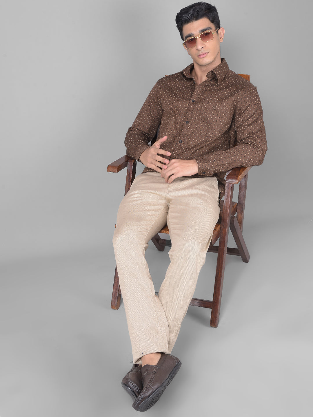 Brown Printed Shirt-Men Shirts-Crimsoune Club