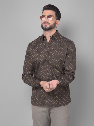 Brown Printed Shirt-Men Shirts-Crimsoune Club