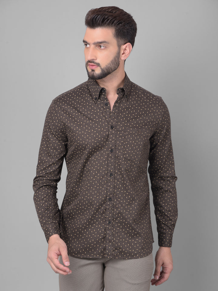 Brown Printed Shirt-Men Shirts-Crimsoune Club