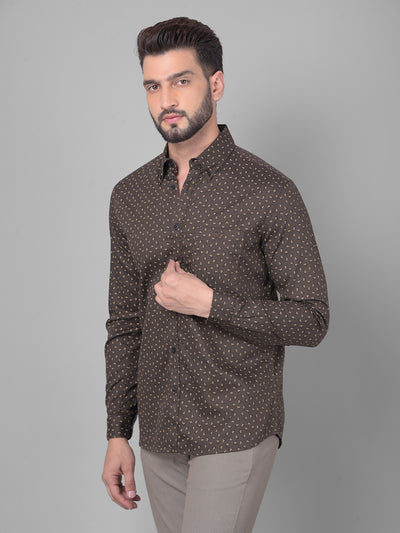 Brown Printed Shirt-Men Shirts-Crimsoune Club