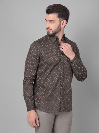 Brown Printed Shirt-Men Shirts-Crimsoune Club