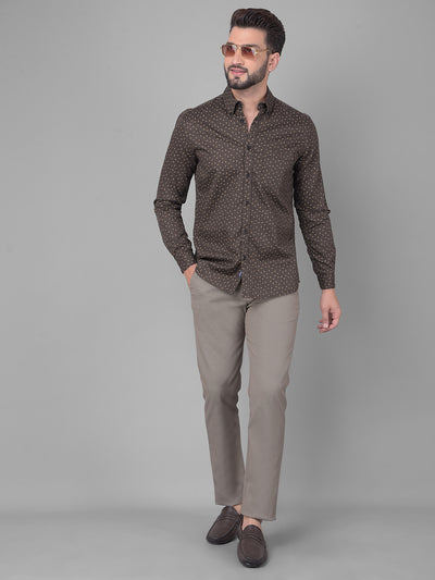 Brown Printed Shirt-Men Shirts-Crimsoune Club