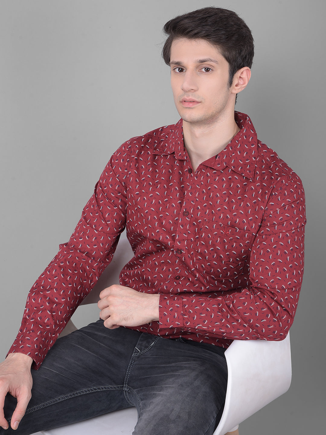 Maroon Printed Shirt-Men Shirts-Crimsoune Club