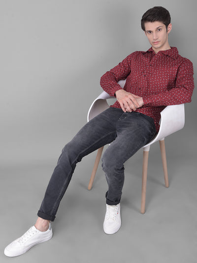 Maroon Printed Shirt-Men Shirts-Crimsoune Club