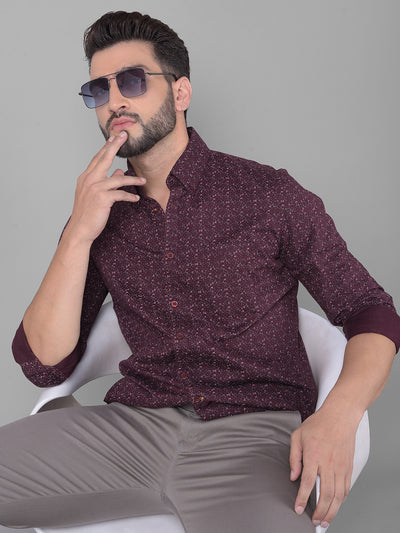 Wine Printed Shirt-Men Shirts-Crimsoune Club