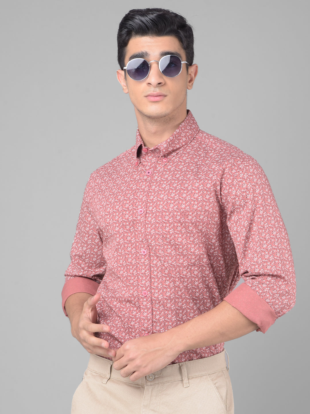 Peach Printed Shirt-Men Shirts-Crimsoune Club