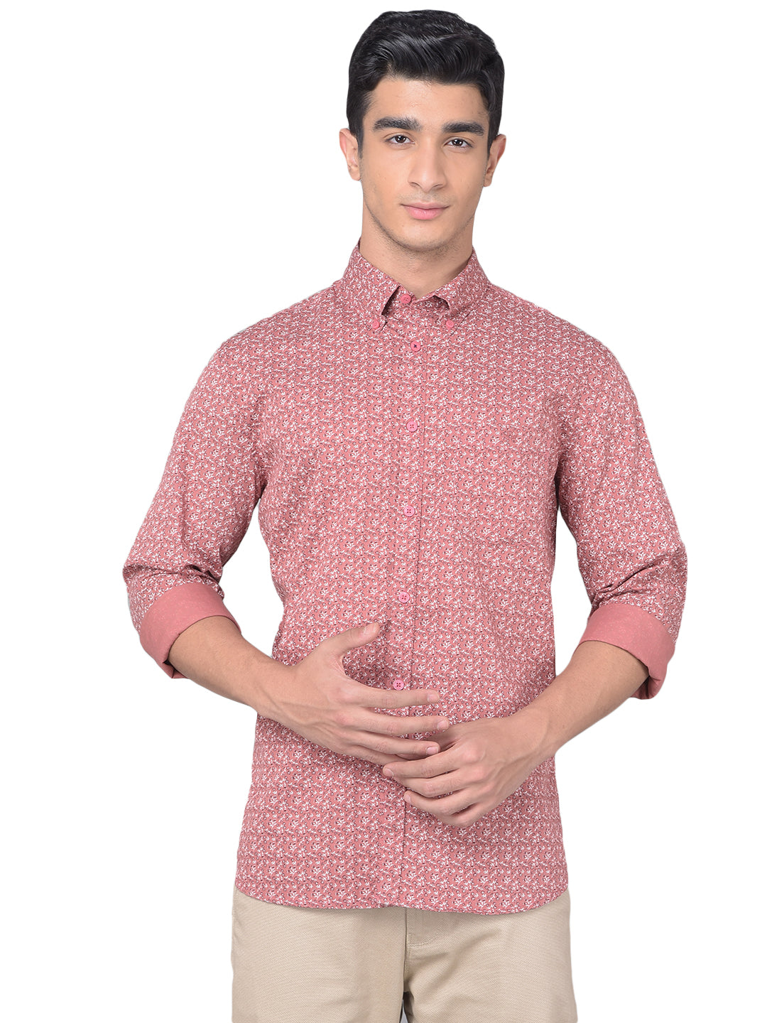 Peach Printed Shirt-Men Shirts-Crimsoune Club