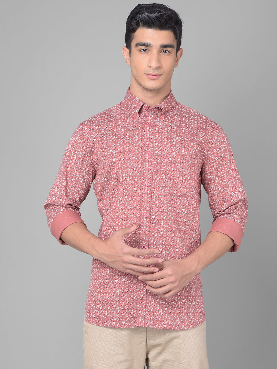 Peach Printed Shirt-Men Shirts-Crimsoune Club