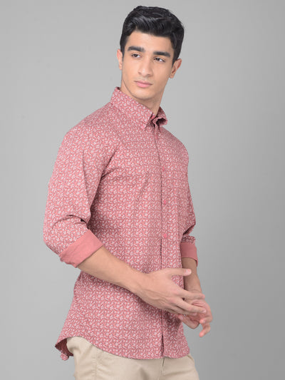 Peach Printed Shirt-Men Shirts-Crimsoune Club