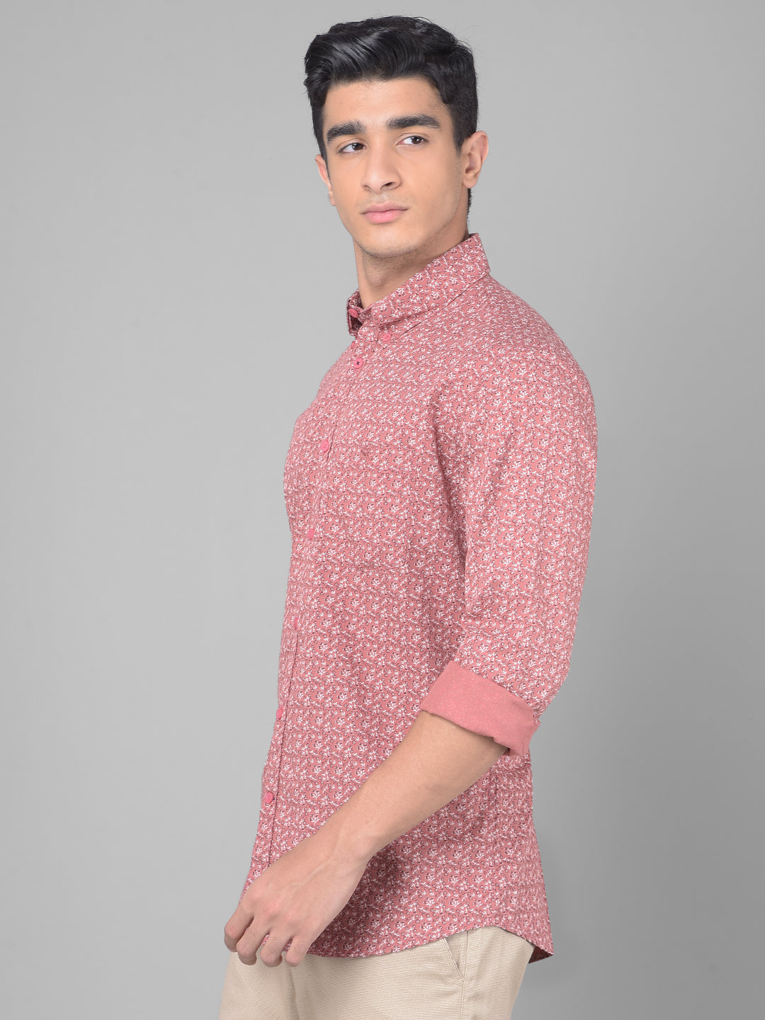 Peach Printed Shirt-Men Shirts-Crimsoune Club