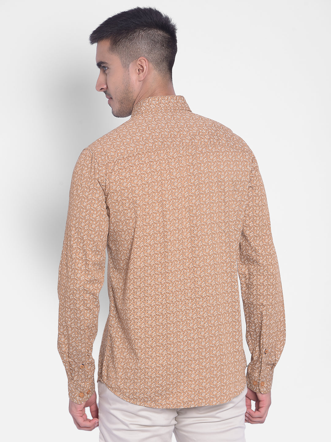 Beige Printed Shirt-Men Jeans-Crimsoune Club