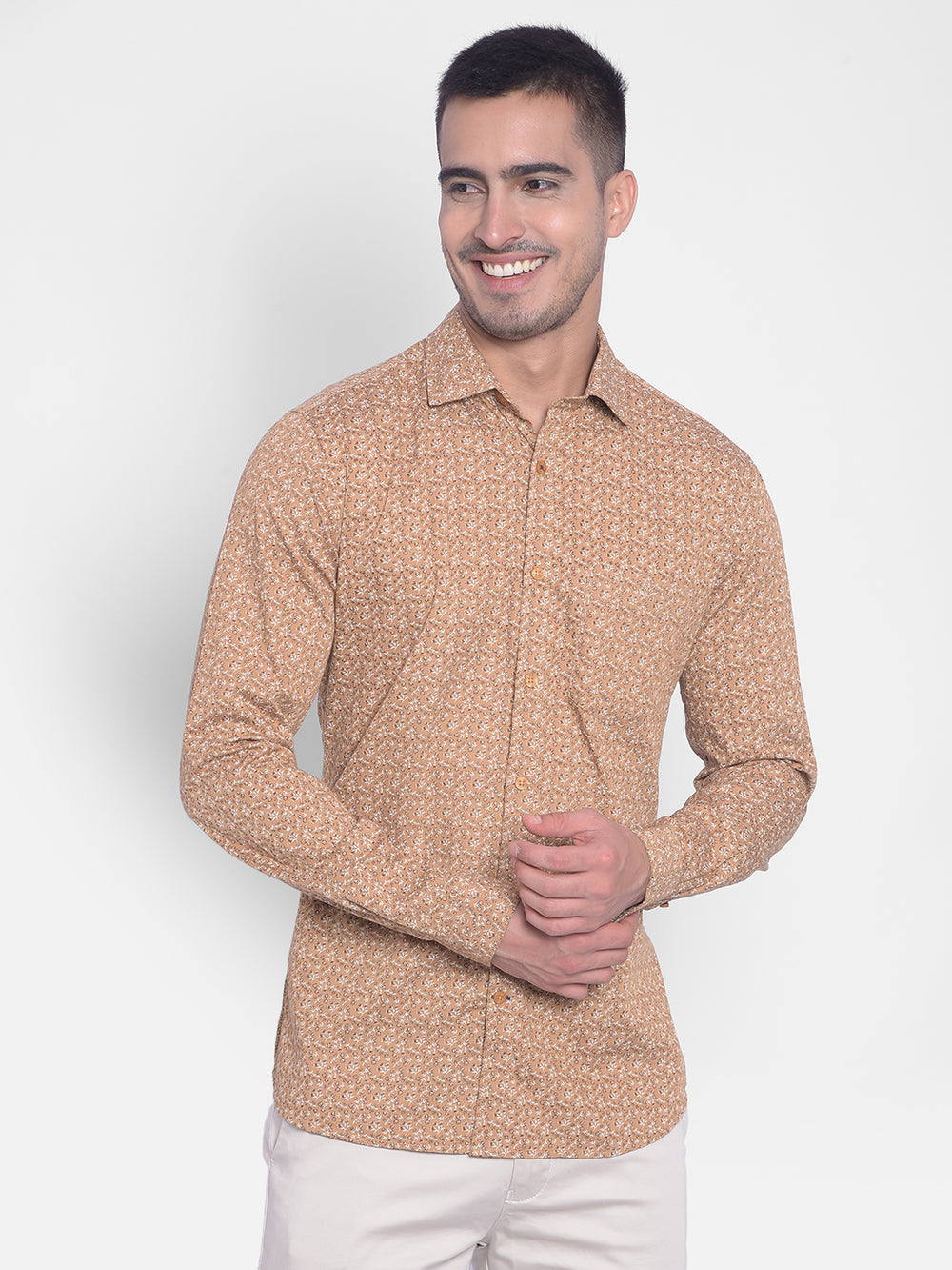 Beige Printed Shirt-Men Jeans-Crimsoune Club