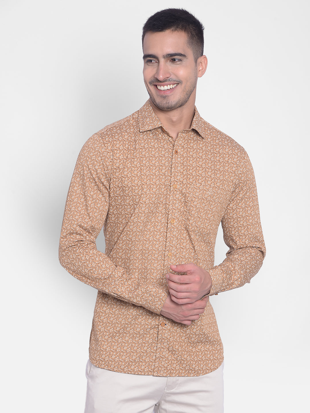 Beige Printed Shirt-Men Jeans-Crimsoune Club