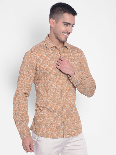 Beige Printed Shirt-Men Jeans-Crimsoune Club