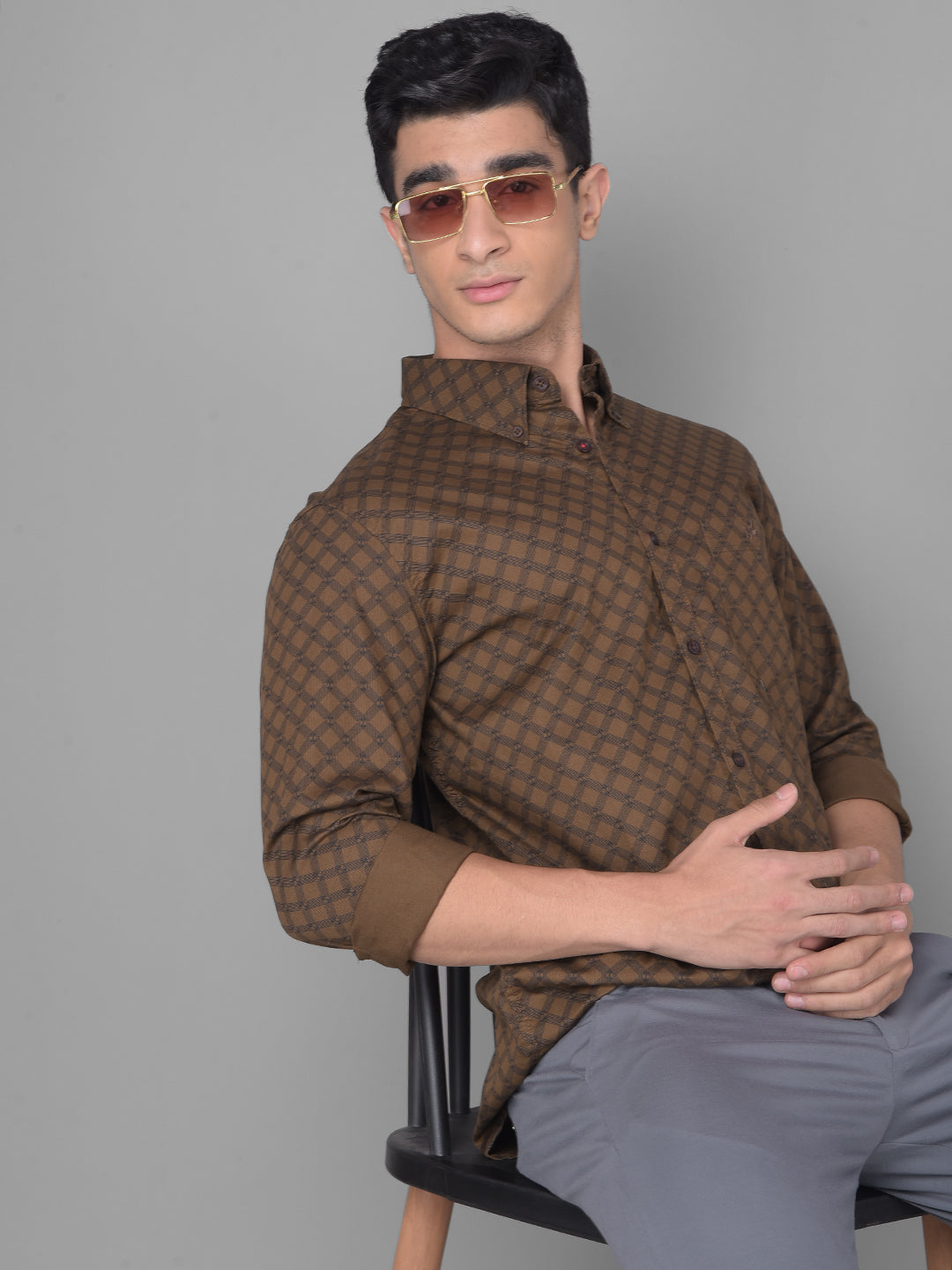 Brown Printed Shirt-Men Shirts-Crimsoune Club