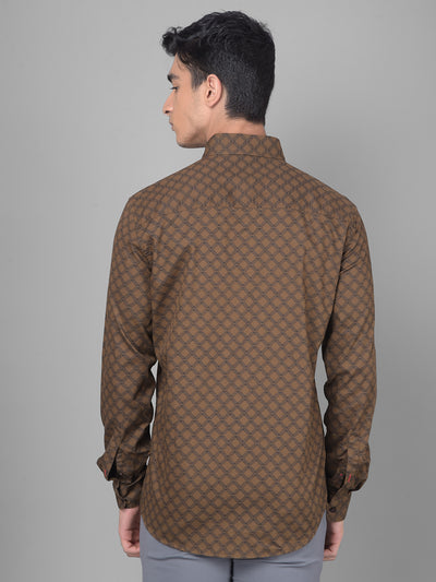 Brown Printed Shirt-Men Shirts-Crimsoune Club