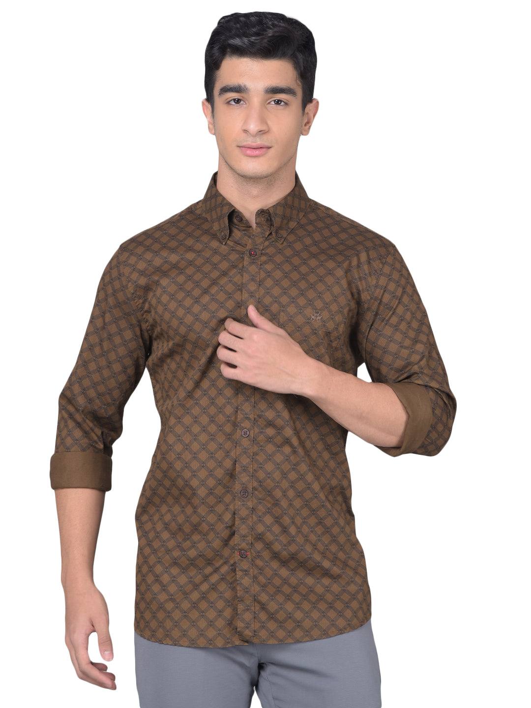 Brown Printed Shirt-Men Shirts-Crimsoune Club