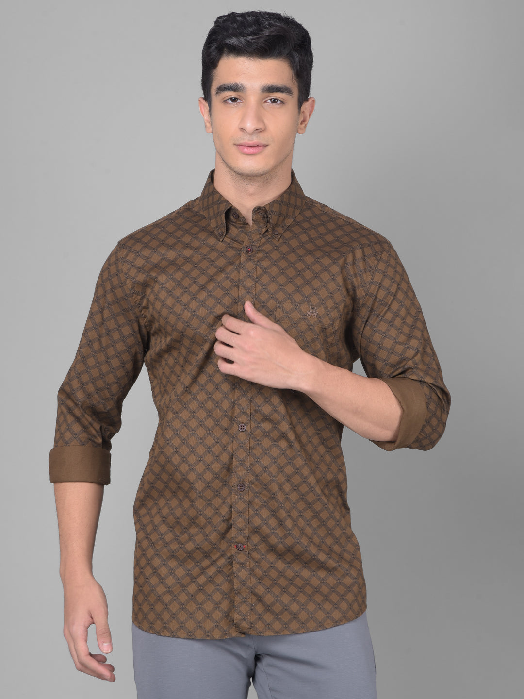 Brown Printed Shirt-Men Shirts-Crimsoune Club