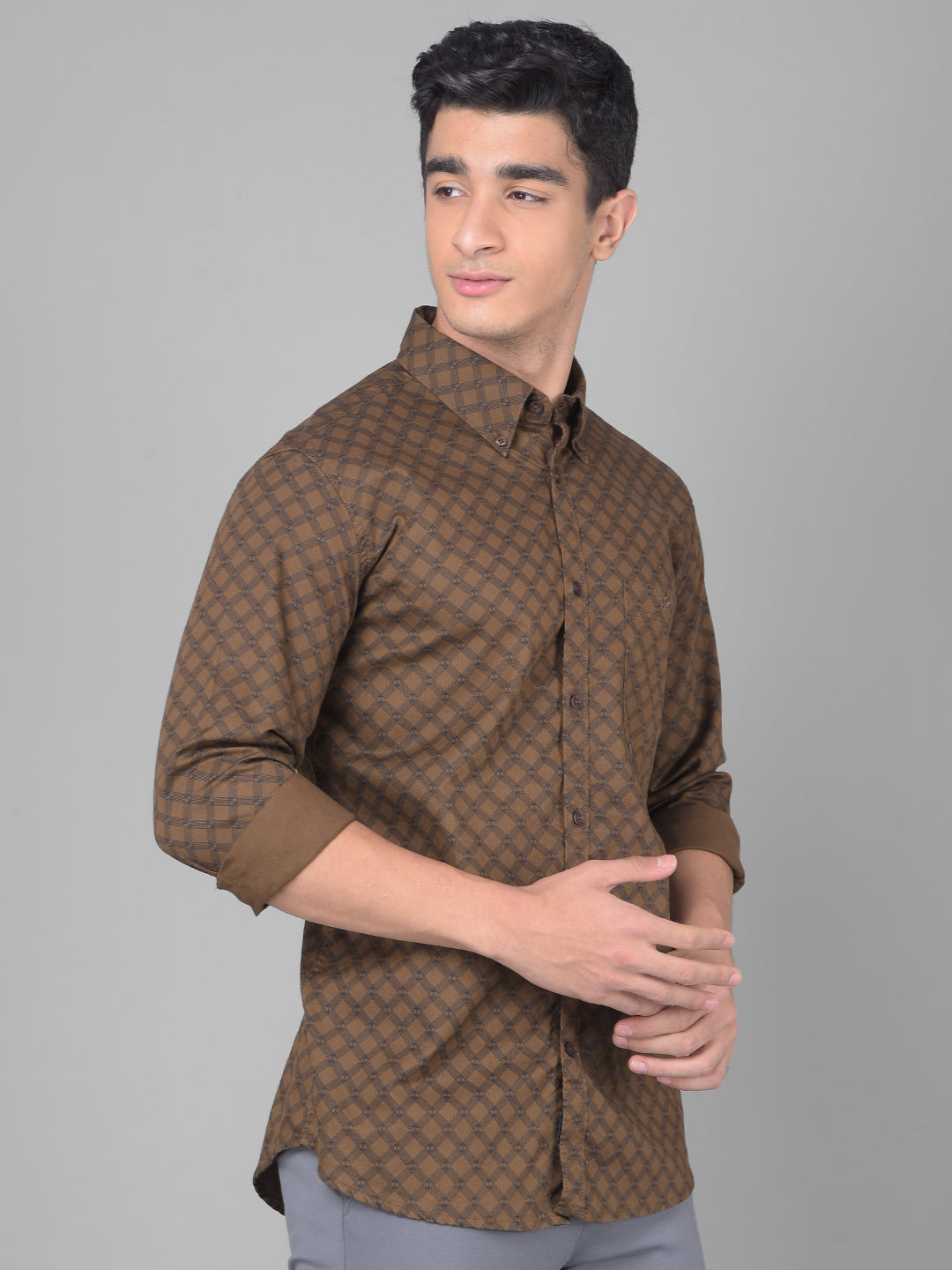 Brown Printed Shirt-Men Shirts-Crimsoune Club