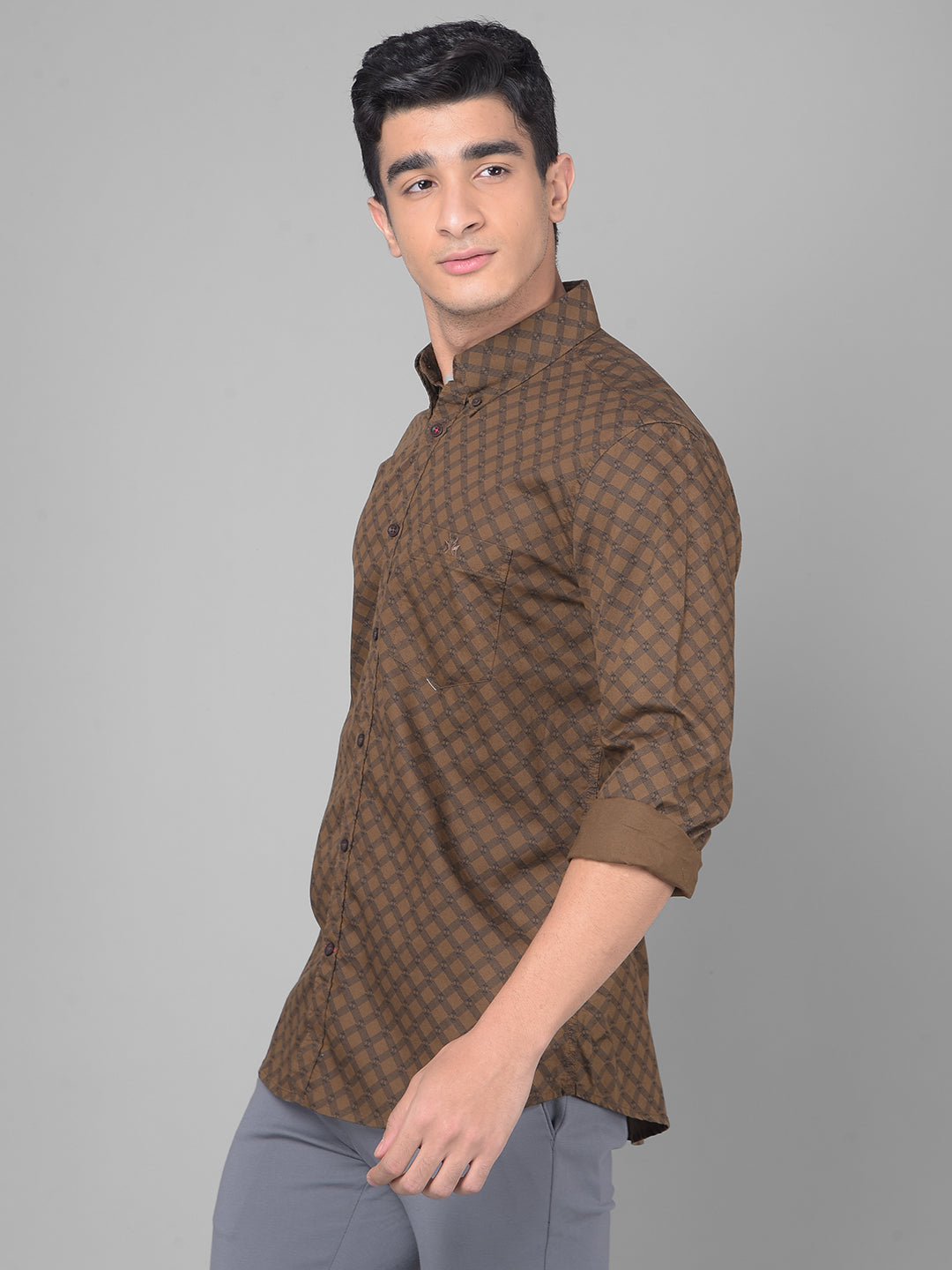 Brown Printed Shirt-Men Shirts-Crimsoune Club