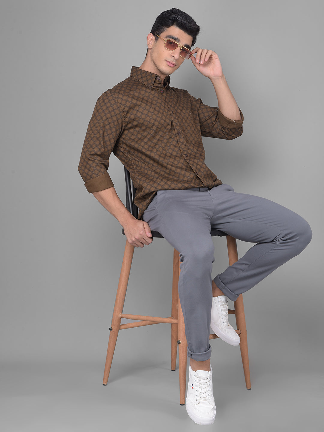 Brown Printed Shirt-Men Shirts-Crimsoune Club