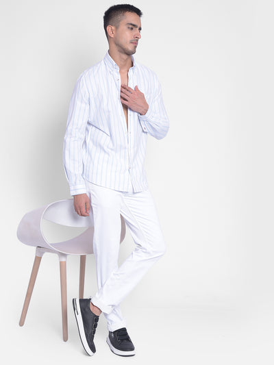 White Striped Shirt-Men Jeans-Crimsoune Club